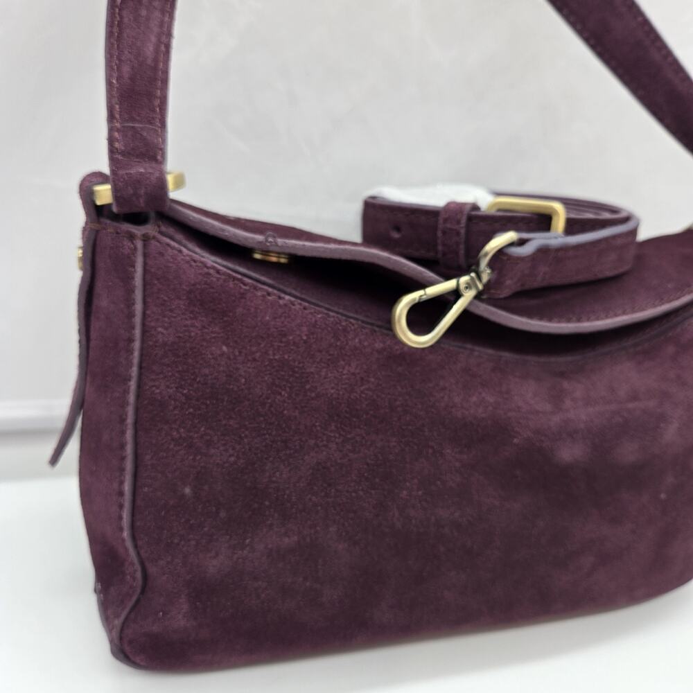 Purple Burgundy Leather Suede Shoulder Bag 11x6x4" Detach Strap NEW SLOUCH $78 - Picture 2 of 13